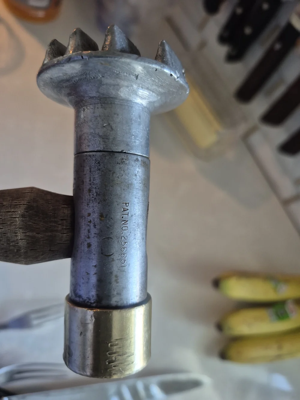 Vintage Brass/ Steel Meat Tenderizer Mallet -wood Handle